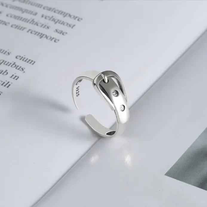 Cinturón de plata de ley 925 ​ Anillos ajustables joyería de compromiso de boda para mujer accesorios 2