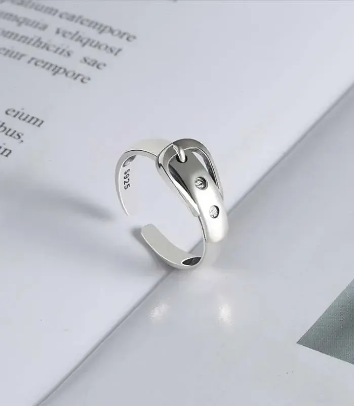 Cinturón de plata de ley 925 ​ Anillos ajustables joyería de compromiso de boda para mujer accesorios 2