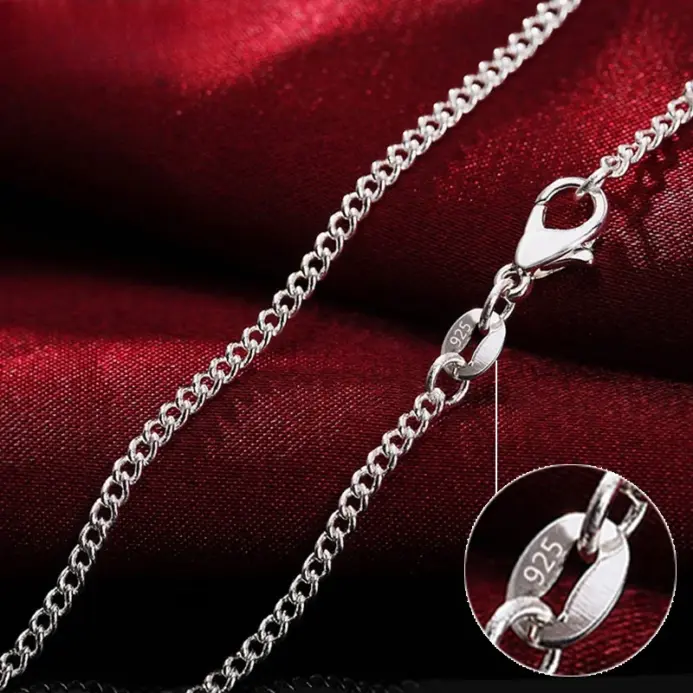 Collar de cadena lateral de Plata de Ley 925 de 40-75CM de largo y 2mm de ancho para mujer y hombre, joyería con dijes de boda a la moda 1