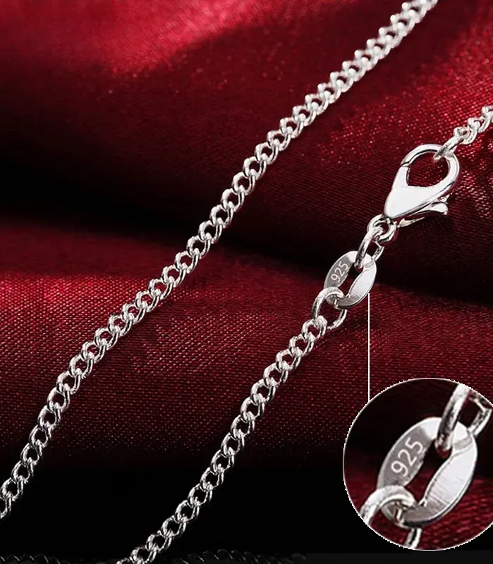Collar de cadena lateral de Plata de Ley 925 de 40-75CM de largo y 2mm de ancho para mujer y hombre, joyería con dijes de boda a la moda 1