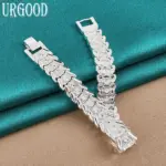 Pulsera ancha de Plata de Ley 925 para hombre y mujer, brazalete de cadena grande para fiesta, compromiso, boda, joyería de moda 6