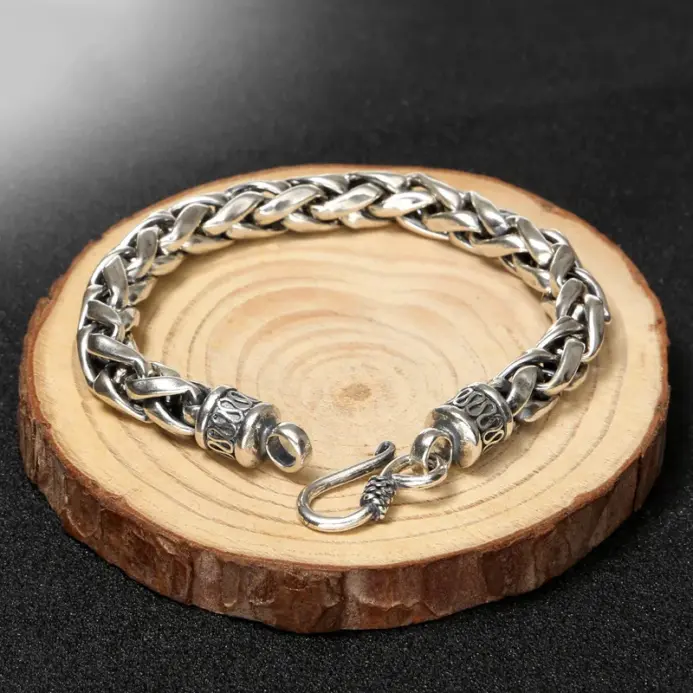 Pulsera de plata de ley 925, brazaletes vintage, cadena de alta calidad para mujeres y hombres, joyería de moda, fiesta de compromiso de boda 1