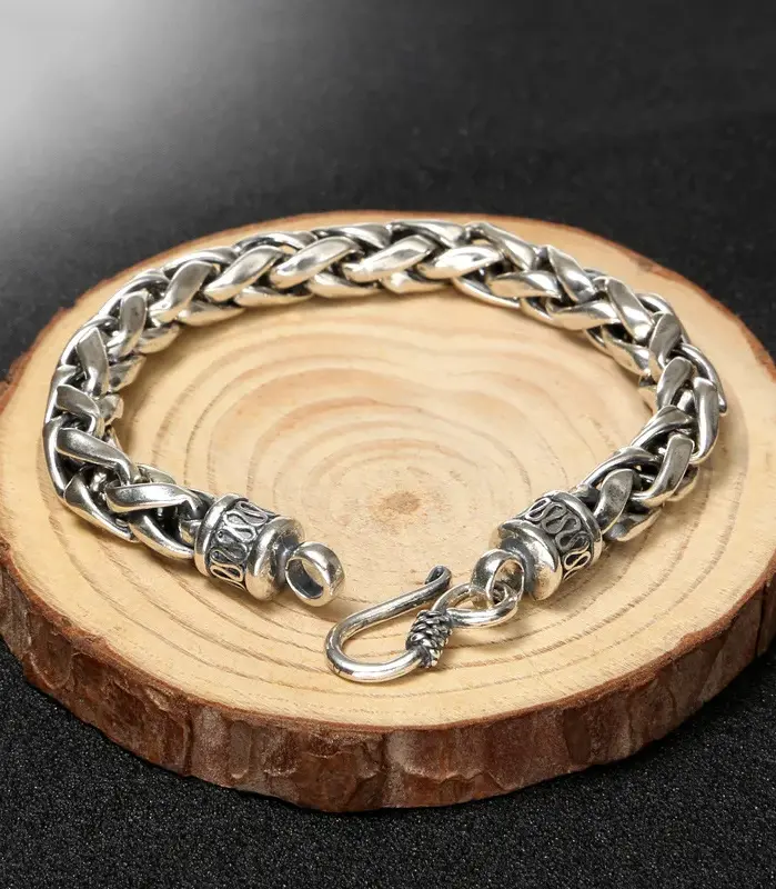 Pulsera de plata de ley 925, brazaletes vintage, cadena de alta calidad para mujeres y hombres, joyería de moda, fiesta de compromiso de boda 1