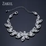 ZAKOL Pulseras de Moda con Dijes de Flor de Circonia para Mujer, Pulsera de Hoja Micro Pavimentada, Joyería para Novias y Fiestas de Boda 1