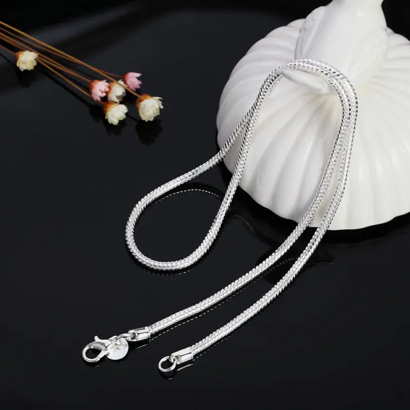 40-75 cm Plata de Ley 925 1 MM/2 MM/3 MM collar de cadena de serpiente sólida para hombres mujeres joyería de moda para colgante envío gratis 4