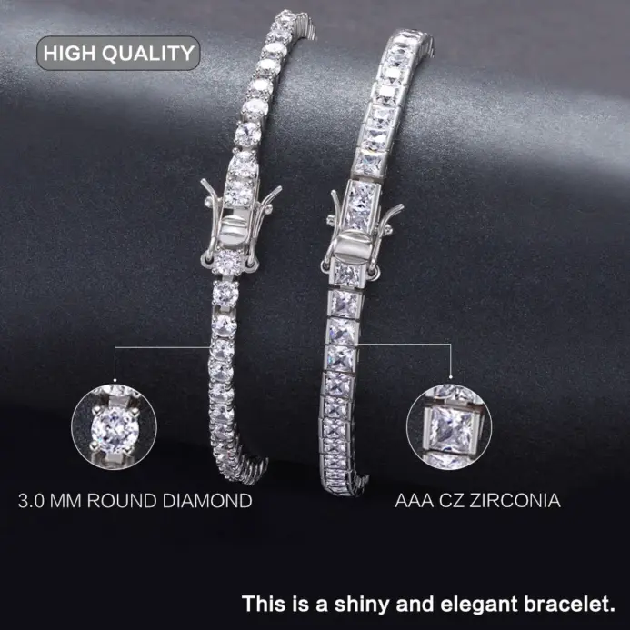 Pulseras de tenis TKJ Pulseira 925 Cluster de plata esterlina 3mm CZ Zircon para mujer joyería chica regalo para amiga Pulseras pulsera 2