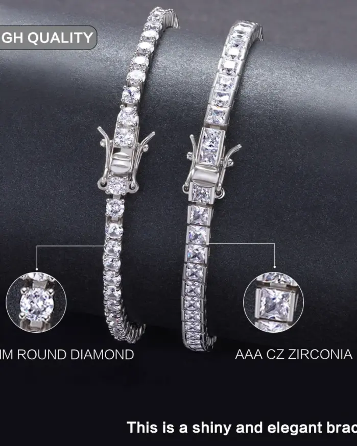 Pulseras de tenis TKJ Pulseira 925 Cluster de plata esterlina 3mm CZ Zircon para mujer joyería chica regalo para amiga Pulseras pulsera 2