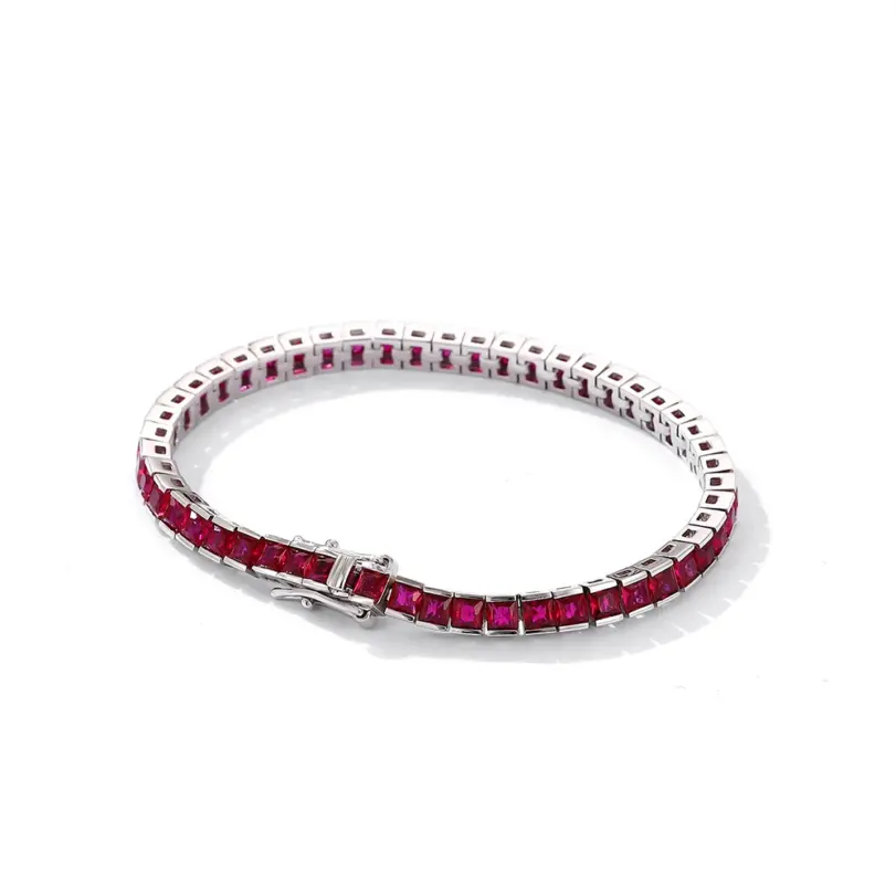 Pulsera de tenis de circón cúbico, cadena rectangular de 4mm de ancho, color blanco, verde, rojo rubí, sólido, Real 925, 3x3mm 4