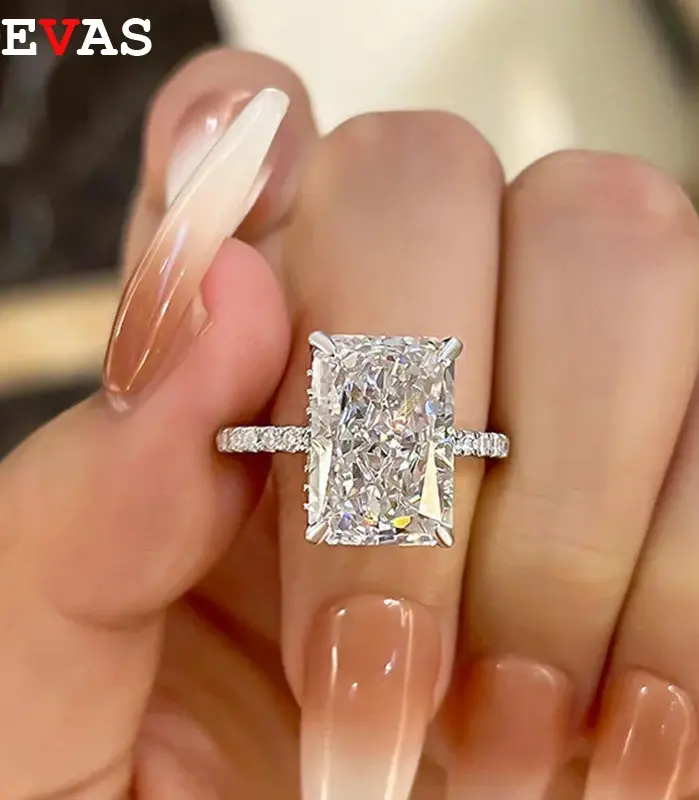 OEVAS-Juego de anillos de circón completo de 7x10mm, 3,5 CT, 100% Plata de Ley S925 para mujer, anillo de compromiso de boda, joyería fina, regalo, venta al por mayor 1