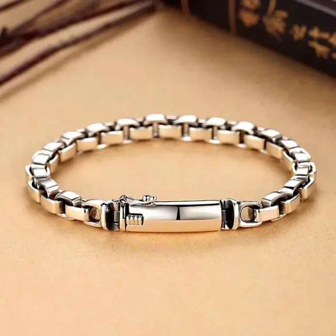 🔳 Pulsera "Square Link Punk" – Color Plata Brillo Espejo 1