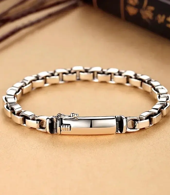 🔳 Pulsera "Square Link Punk" – Color Plata Brillo Espejo 1