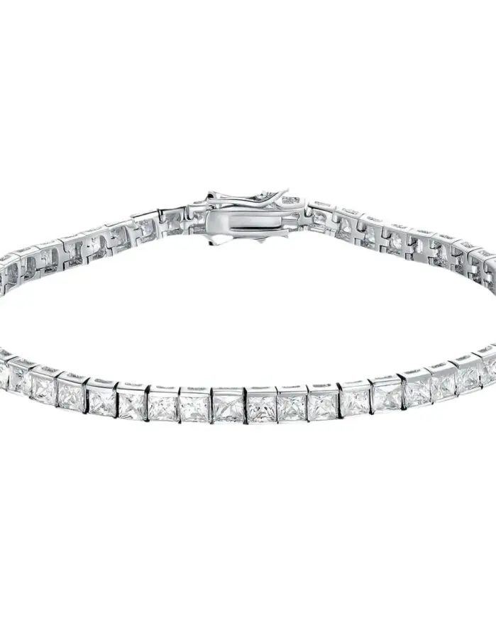 Pulsera de tenis de moda de marca, pulseras de boda de fiesta rellenas de oro blanco con circonita cúbica AAAA de corte princesa para mujeres y hombres, joyería 1