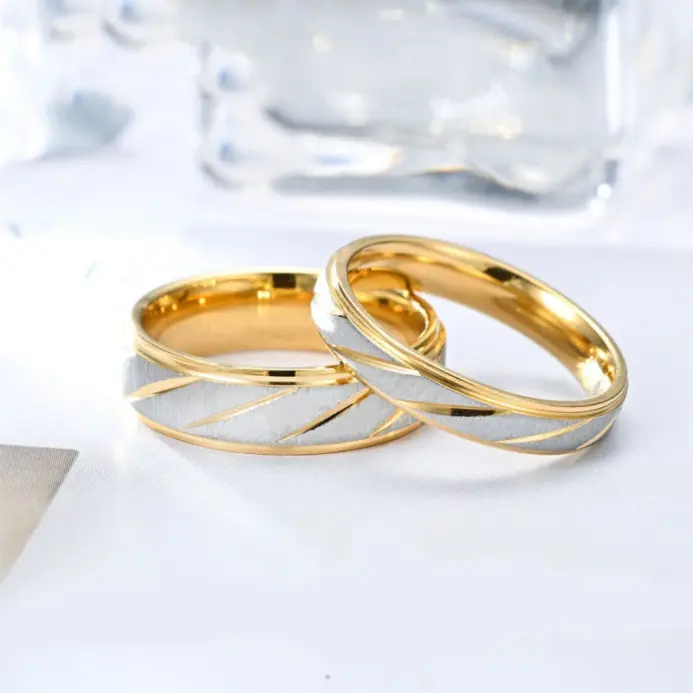 Nuevos anillos de pareja con diseño de onda única para hombres y mujeres, anillo de acero inoxidable de alta calidad, anillos de boda de compromiso, regalo de joyería 1