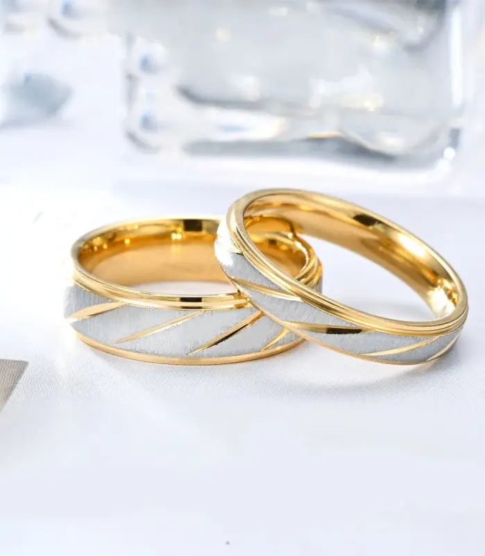 Nuevos anillos de pareja con diseño de onda única para hombres y mujeres, anillo de acero inoxidable de alta calidad, anillos de boda de compromiso, regalo de joyería 1