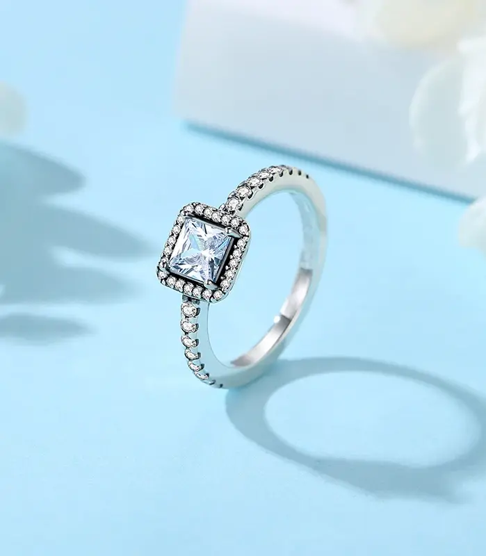 Anillos de plata de ley 925 para mujer, corona Original, corazón de amor, espoleta, compromiso, boda, anillo de cristal de oro rosa, joyería de lujo 2