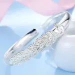 Nueva pulsera elegante de Plata de Ley 925 con apertura de pavo real, brazaletes para mujer, accesorios de moda para fiesta y boda, regalo de joyería 3
