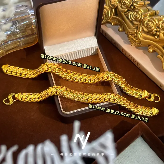 Tienda de oro real de oro puro 24K 9999 de lujo con pulsera de jefe cubano para hombre con látigo de tres caballos 2