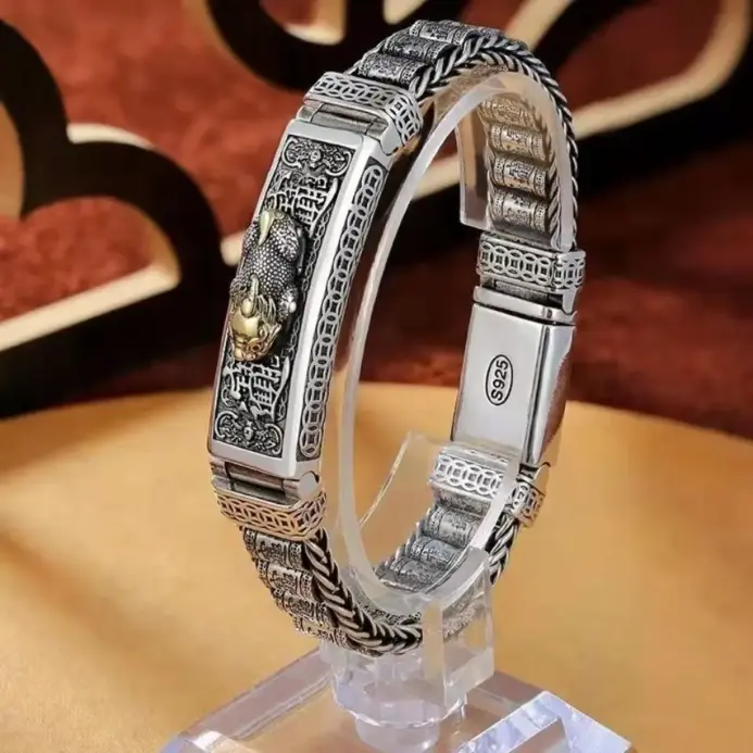 🐲 Pulsera "Eternal Fortune Pixiu" – Plata S925 Sólida Retro 2