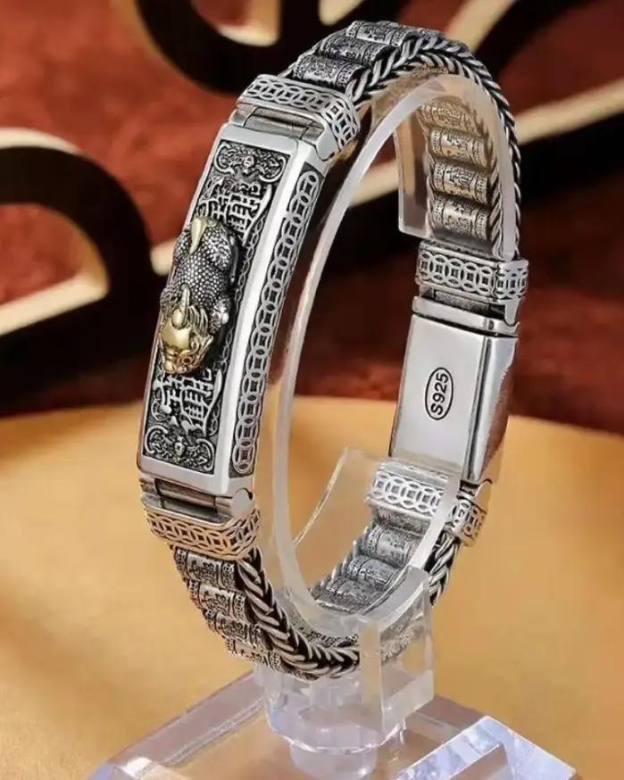 🐲 Pulsera "Eternal Fortune Pixiu" – Plata S925 Sólida Retro 2
