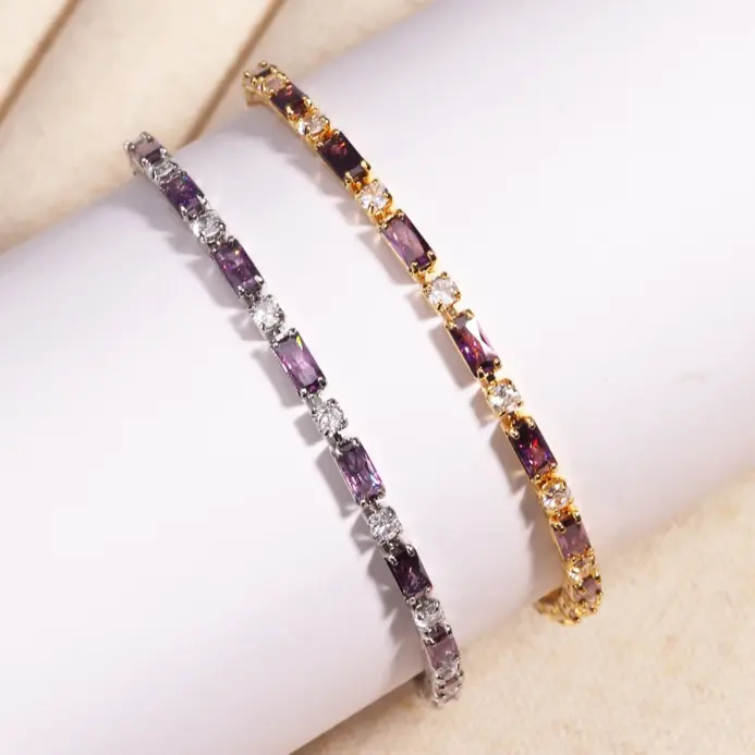 💜 Pulsera Tennis "Gala Royal" – Circonia Púrpura y Oro de 18K 1