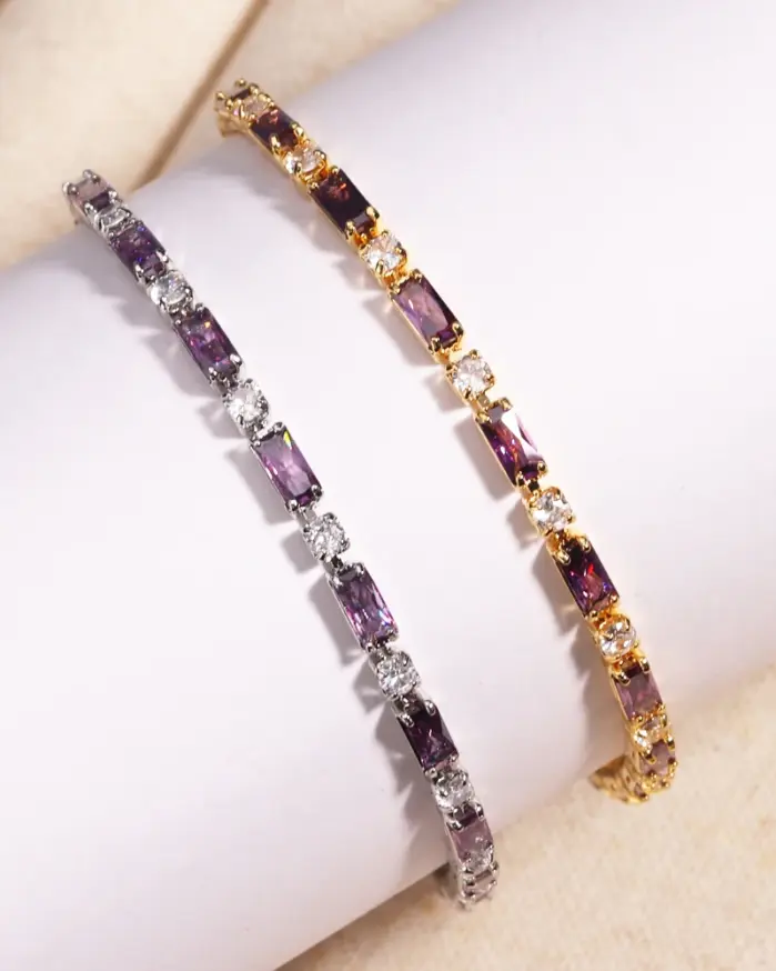 💜 Pulsera Tennis "Gala Royal" – Circonia Púrpura y Oro de 18K 1