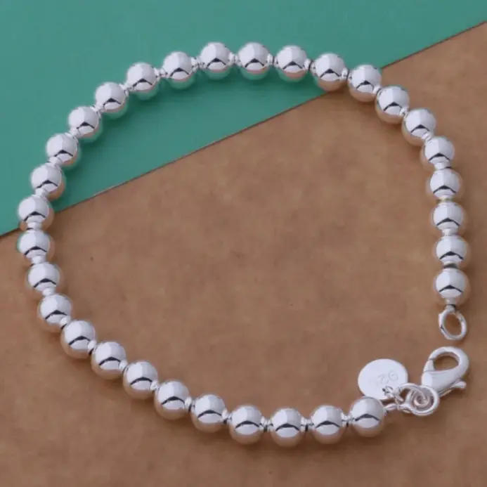 Pulsera de Plata de Ley 925 con Cuentas de 6 mm, Cadena de Alta Calidad para Hombre y Mujer, Joyería de Lujo para Boda, Compromiso, Regalos de Moda para Fiestas 1