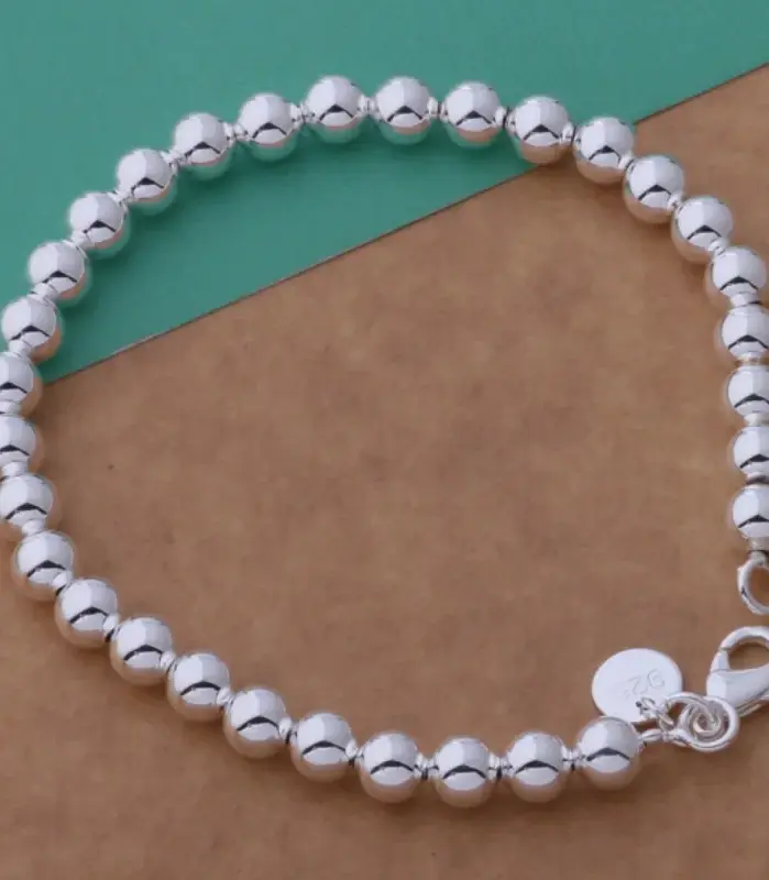 Pulsera de Plata de Ley 925 con Cuentas de 6 mm, Cadena de Alta Calidad para Hombre y Mujer, Joyería de Lujo para Boda, Compromiso, Regalos de Moda para Fiestas 1