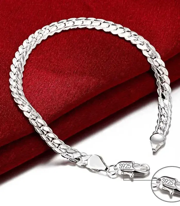 Pulsera de plata de ley 925 para mujer, 6mm, 18/20cm, cadena lateral plana, cierre de langosta para mujer, hombre, joyería de compromiso de boda 1