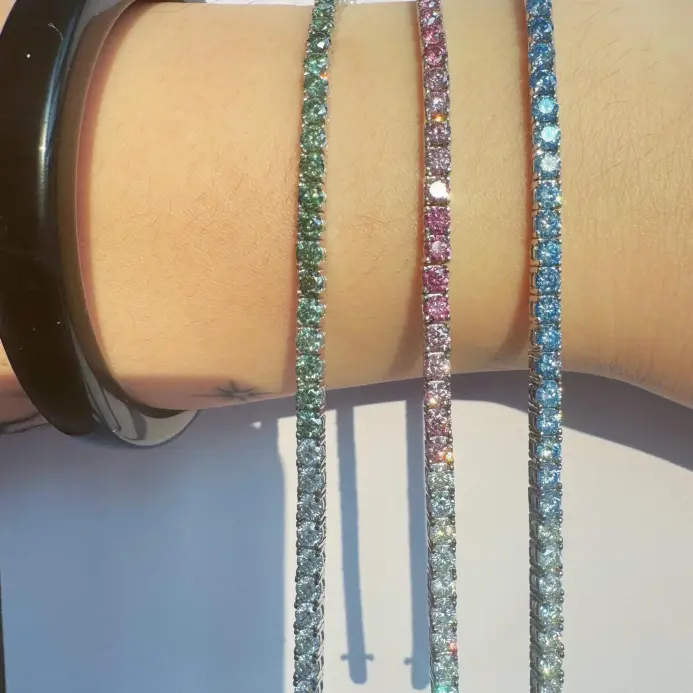 COSFIX azul/rosa/verde hombres mujeres cadena de tenis de moissanita completa pulsera de tenis de moissanita cadena de tenis de plata s925 para mujeres y hombres 2