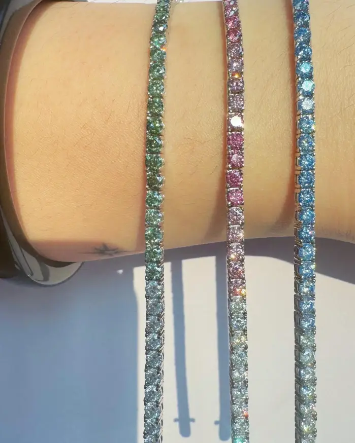 COSFIX azul/rosa/verde hombres mujeres cadena de tenis de moissanita completa pulsera de tenis de moissanita cadena de tenis de plata s925 para mujeres y hombres 2
