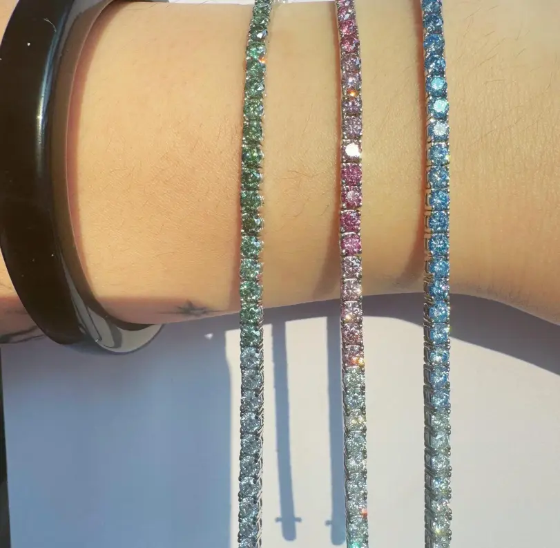 COSFIX azul/rosa/verde hombres mujeres cadena de tenis de moissanita completa pulsera de tenis de moissanita cadena de tenis de plata s925 para mujeres y hombres 2