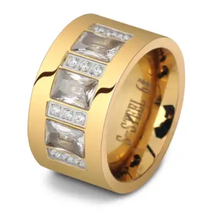 anillos de cristal a la moda para mujer, venta al por mayor, anillos de boda de acero inoxidable de Color oro amarillo para mujer, joyería de fiesta 1