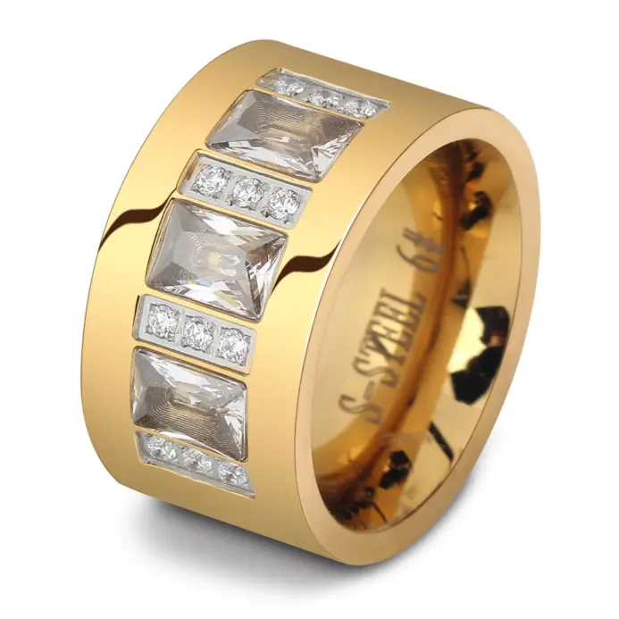anillos de cristal a la moda para mujer, venta al por mayor, anillos de boda de acero inoxidable de Color oro amarillo para mujer, joyería de fiesta 1