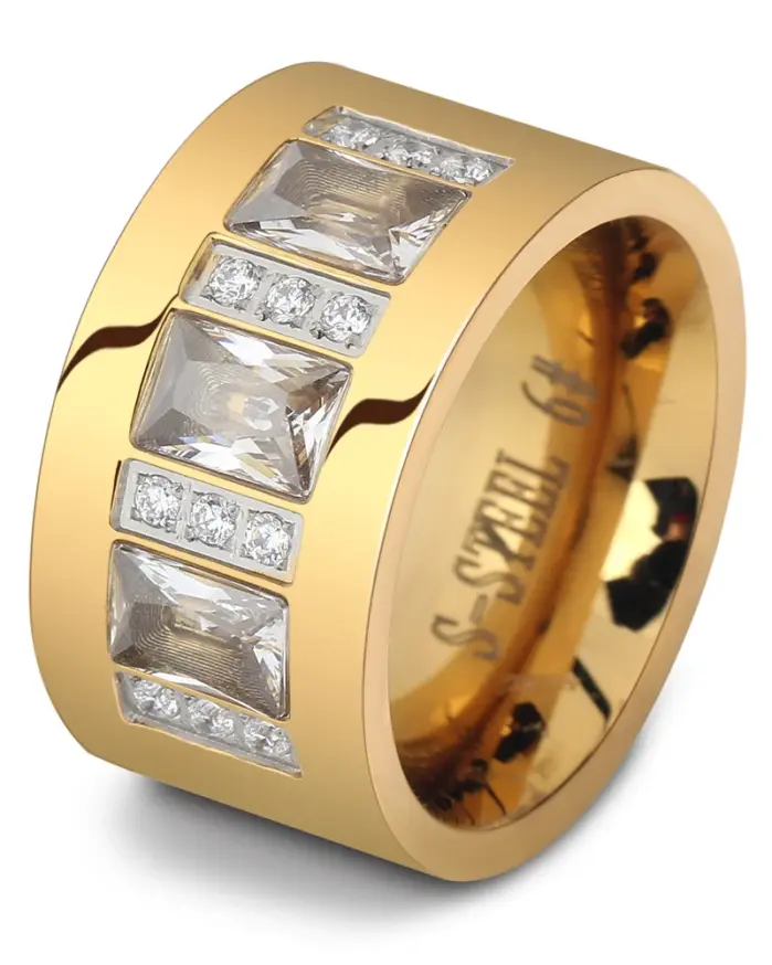 anillos de cristal a la moda para mujer, venta al por mayor, anillos de boda de acero inoxidable de Color oro amarillo para mujer, joyería de fiesta 1