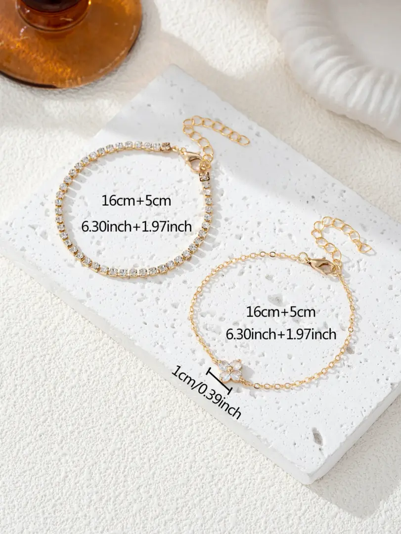 Conjunto de pulsera para mujer con cadena de agua y flor de circonia cúbica Simple, joyería diaria para oficina, 2 uds. 6
