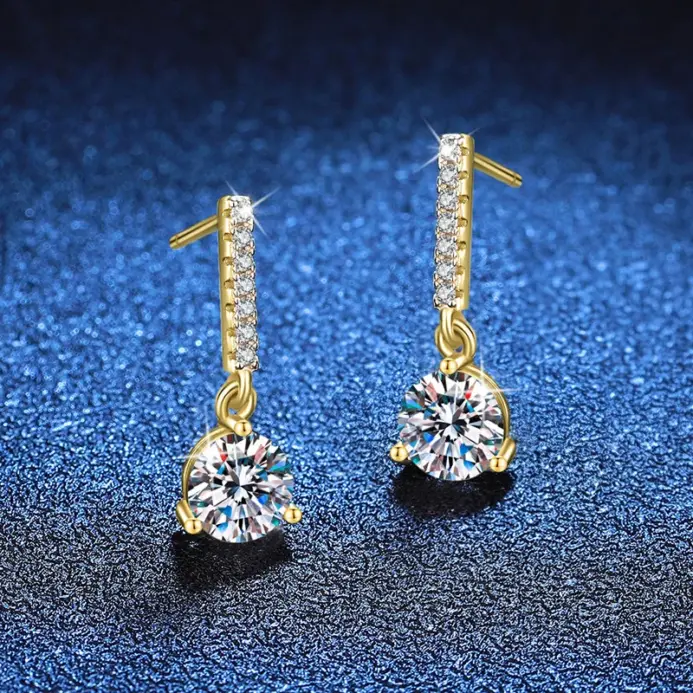 NeeTim-pendientes colgantes de moissanita de 1 quilate, plata de ley S925 con pendiente de boda chapado en oro, joyería de diseño brillante con diamantes de laboratorio 2