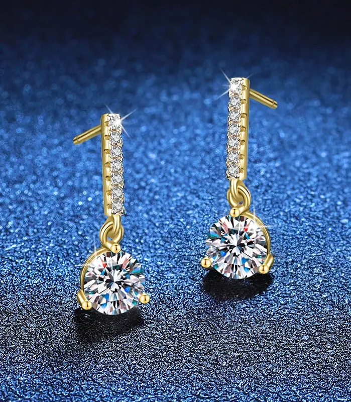 NeeTim-pendientes colgantes de moissanita de 1 quilate, plata de ley S925 con pendiente de boda chapado en oro, joyería de diseño brillante con diamantes de laboratorio 2