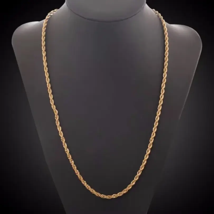 Collar de cadena de cuerda de 4mm de oro de 18K Noble, 45-60cm, venta al por mayor de plata 925 para mujer y hombre, joyería de regalo con abalorio de boda a la moda de 18-24 pulgadas 4