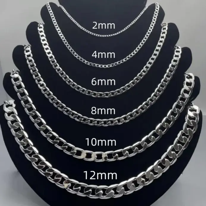 Collar de plata de ley 925 para hombre, 2/4/6/8/10/12MM, 40-75cm, collar de cadena con cierre de langosta, regalos de joyería de compromiso para hombres y mujeres 1