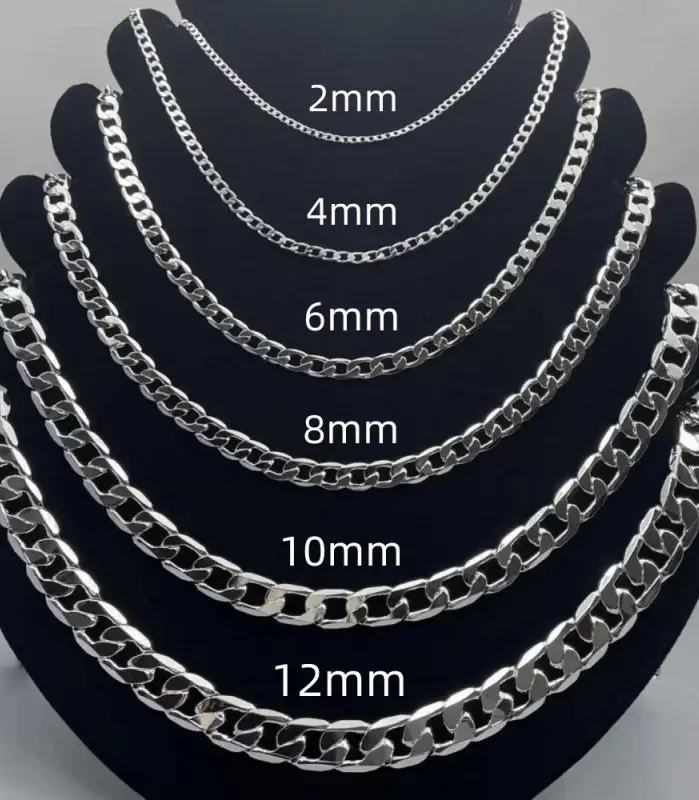 Collar de plata de ley 925 para hombre, 2/4/6/8/10/12MM, 40-75cm, collar de cadena con cierre de langosta, regalos de joyería de compromiso para hombres y mujeres 1