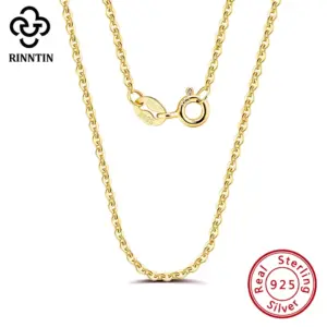 Rinntin-collar de cadenas de eslabones de Cable para mujer, de Plata de Ley 925 de oro de 18K, accesorios de cadena de cuello fino, joyería SC06 1