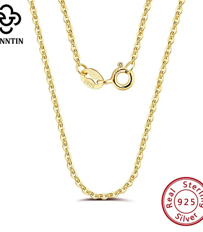 Rinntin-collar de cadenas de eslabones de Cable para mujer, de Plata de Ley 925 de oro de 18K, accesorios de cadena de cuello fino, joyería SC06 1