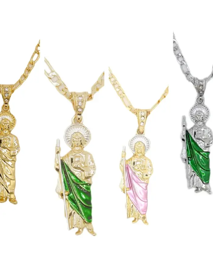 Collar Saint Jude chapado en oro de 14 quilates con colgante de San Judas, cadena Figaro 1