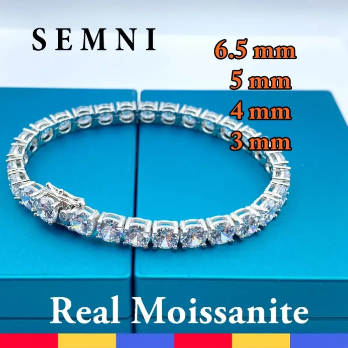 pulsera de tenis con diamantes de moissanita para hombre y mujer, 3mm, 4mm, 5mm, 6,5mm, certificado, joyería fina de lujo de Plata de Ley 925 1