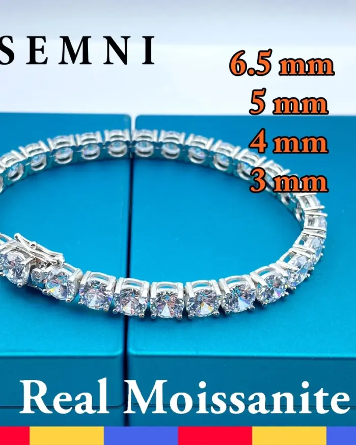 pulsera de tenis con diamantes de moissanita para hombre y mujer, 3mm, 4mm, 5mm, 6,5mm, certificado, joyería fina de lujo de Plata de Ley 925 1