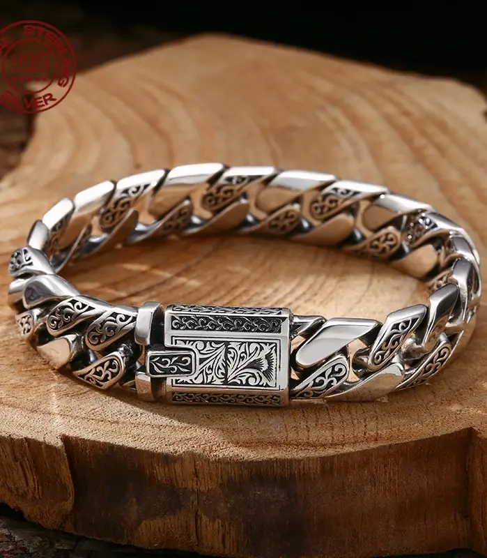 S925 plata esterlina atemporal vid guirnalda hebilla Retro Punk tanque pulsera joyería creatividad regalo precio de fábrica 1