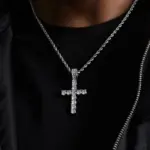 Collar largo de cadena trenzada de 60cm para mujeres/hombres, collar con colgante de Cruz de circonia cúbica de lujo a la moda, accesorios de amor para regalo 3