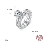 Oeves-Conjunto de anillos de novia de moissanita, Plata de Ley 2,2 100%, compromiso, boda, fiesta, joyería fina, 2 quilates + 925 quilates 2