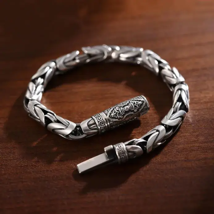 🦾 Pulsera "Thai Security Weave" – Plata Retro & Estilo Hip-Hop 1