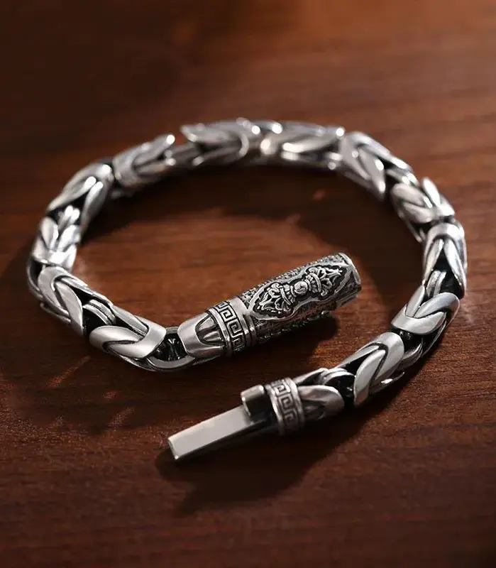 🦾 Pulsera "Thai Security Weave" – Plata Retro & Estilo Hip-Hop 1